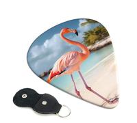 Beach Flamingo 6 Pack Guitar Picks With Holder, Personalized Guitar Plectrums Non-Slip Portable Ukulele Bass Picks 0.46mm For Acoustic Guitar Lovers Gifts