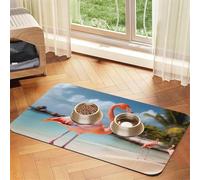 Beach Flamingo Dog Food Mat, Absorbent Pet Feeding Mat for Food and Water Bowls Non-Slip Placement Pad for Floors Waterproof Quick Dry Water Dispenser Mat for Dogs Puppy Cats 16x24 Inch