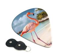 Beach flamingo Guitar Picks 6 Pack with Leather Guitar Pick Holder Keychain, Plectrum Key Fob Cases Bag, Abstract Art Plectrum for Acoustic Electric Guitar, Ukulele 0.96mm