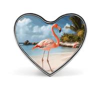 Beach Flamingo Heart Shape Lapel Pin Personalized Pinback Button Badges Retro Punk Button Pin Kawaii Heart Badges for Men Women Clothes Bags Hats & Gift