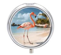Beach Flamingo Pill Box, 3 Compartment Small Pill Case Waterproof Travel Pill Organizer for Pocket Or Purse Portable Mini Medicine Tablet Vitamin Holder Pill Case