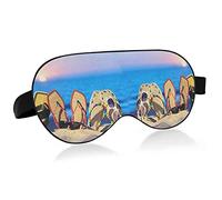Beach Flip Flops Sunglasses at Sunrise Sea Side Eye Masks Cover Blocks Light Sleep Mask Shade Cover Blindfold Relaxing Eyeshade Cover with Adjustable Head Strap for Men Women Kids