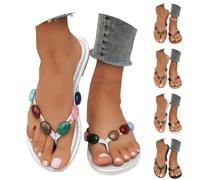 Beach Flip Flops Womens, Colours Gem Flip Flops for Women, Ladies Diamante Thong Sandals Non-Slip Peep Toe Sliders Slip on Outdoor Vacation Flats Lightweight Versatile Fashion Streetwear Shoes Beige