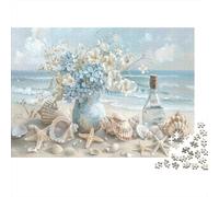Beach Floral Still Life 1000-Piece Message in A Bottle Thick Cardboard Puzzle Bundle 12+ Stress Relief Cognitive Development Kids Beginners Family Puzzle 52x38cm/1000pcs