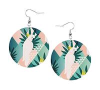 Beach Floral Vector Tropical Leaves Earrings Flowers And Parrots Round Shape Leather Earring Lightweight Dangle Women Girls Jewelry Perfect For Everyday Wear
