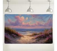 Beach Floral Wall Backdrop, Scenic Nature Party Decorations, Peach Sky Outdoor/Indoor Photography Background for Summer Events 71x43 Inch