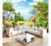 Beach Flowers Photo Wallpaper Architecture Landscape 150x105 cm Modern Non-Woven Poster 3D Print Large Wall Mural Decoration for Living Room Bedroom Dining Room Wall Art H156