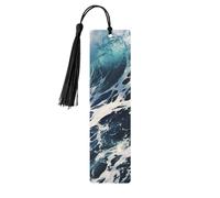 Beach Foam Wave Wooden Bookmarks 5 Pcs,Handmade Double-Sided Printed Book Marks Page Markers with Black Tassels Book Accessories Gift for Book Lovers Women Men