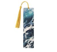 Beach Foam Wave Wooden Bookmarks 5 Pcs,Handmade Double-Sided Printed Book Marks Page Markers with Gold Tassels Book Accessories Gift for Book Lovers Women Men