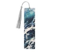 Beach Foam Wave Wooden Bookmarks 5 Pcs,Handmade Double-Sided Printed Book Marks Page Markers with Gray Tassels Book Accessories Gift for Book Lovers Women Men