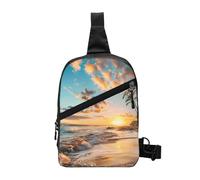 Beach Foldable Sling Bag for Men Women Water Resistant Chest Bag Sunset Sea Fanny Pack Crossbody Backpack for Travel Hiking Sports