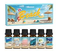 Beach Fragrance Oils Set, ARVIDSSON Summer Essential Oils for Diffuser - Beachy Breeze, Ocean Air, Pina Colada, Pink Sand, Sea Salt, Island Time, Tropical Scented Oil