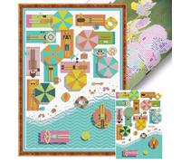 Beach Full 14CT DIY Stamped Cross Stitch Kits Needlework Embroidery Kit for Beginners Adults Home Decor 28x41cm