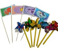 Beach Fun - 6 x Mini Windmills & 4 Sand Flags