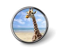 Beach Giraffe Round Lapel Pin Brooch Badge Cute Tie Tack Pin for Hats, Clothing, Bags Unique Fashion Accessories Gift for Men & Women, Circular, Aluminum, no gemstone