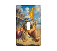 Beach Gnome Light Switch Cover Plates/Outlet Covers, Summer Yellow Gnome at the Shore, Thermoplastic Wall Plates, Standard Size Single Toggle