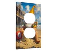 Beach Gnome Light Switch Cover Plates/Outlet Covers, Summer Yellow Gnome at the Shore, Thermoplastic Wall Plates, Standard Size Single Duplex Outlet