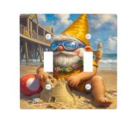 Beach Gnome Light Switch Cover Plates/Outlet Covers, Summer Yellow Gnome at the Shore, Thermoplastic Wall Plates, Standard Size Double Toggle