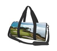 Beach Golf Course Large Round Travel Duffle Bag, Full-Print Canvas Weekender with Padded Lining, Multiple Pockets,Detachable Shoulder Strap and Soft Leather Handles