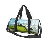Beach Golf Course Large Round Travel Duffle Bag, Full-Print Canvas Weekender with Padded Lining, Multiple Pockets,Detachable Shoulder Strap and Soft Leather Handles