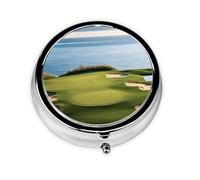 Beach Golf Course Print Pill Box for Pocket Round Pill Box 3 Compartment Decorative Portable Travel Pill Holder Tablet Vitamin Organizer Mini Pill Case(2pcs)