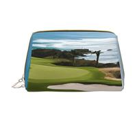 (Beach Golf Course) Print Pu Leather Makeup Bag with Zipper Pocket Compact Organizer for Travel/Purse