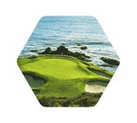 Beach Golf Course Printed Coasters Set of 6, Tabletop Protection Leather Coasters for Cup Drinks Coffee Pads Beer Bar Mat Gifts, Hexagon