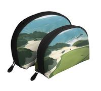Beach Golf Course Printed Makeup Bags 2-Piece Portable Shell Travel Toiletry Bag Cosmetic Organizer Bag for Women