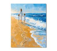 Beach Happiness Family Paint by Number for Adults,with Framed DIY Oil Painting Kits on Canvas with Paint Brushes and Acrylic Pigment Art Painting for Home Decor Gift 60x75 cm