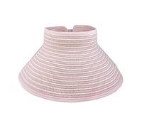 Beach Hats for Women Packable, Folding Straw Sun Hat Wide Brim & Ponytail for UV Protection and Summer Travel GB-M-S1 (UK, Alpha, One Size, White & Pink Stripe)