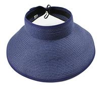 Beach Hats for Women Packable, Folding Straw Sun Hat Wide Brim & Ponytail for UV Protection and Summer Travel GB-M-S1 (UK, Alpha, One Size, Navy Blue)