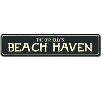 Beach Haven Sign, Personalized Family Name Beach House Sign 642 Metal Signs 40x10 cm