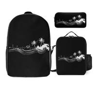 _Beach Heartbeat 3 Pieces Set Laptop Backpack Casual Daypack with Lunch Box Pencil Case for Travel