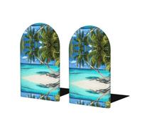 Beach Holiday Summer Print Wood Book Ends, Wooden Bookends 1 Pair - Decorative Book Ends For Shelves - Sturdy Book Stop For Gift/Home/Office/School