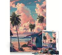 Beach House at Sunset for Adults 1000 Piece Jigsaw Puzzle Brain Strength Cozy Pastime Firm Interlock Thoughtful Gift (38x26cm)