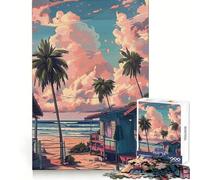 Beach House at Sunset Jigsaw Puzzle 1000 Piece for Teenagers Think Training Time Well Spent Defined Edges Festive Present (50x75cm)
