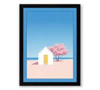 Beach House in Bloom Minimalist Framed Wall Art Print A1 (84.1×59.4cm) Black, Wall Decor for Living Room, Bedroom, Office & Home, Ready to Hang, Art Gift