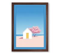 Beach House in Bloom Minimalist Framed Wall Art Print A1 (84.1×59.4cm) Walnut, Wall Decor for Living Room, Bedroom, Office & Home, Ready to Hang, Art Gift