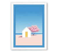 Beach House in Bloom Minimalist Framed Wall Art Print A2 (59.4×42cm) White, Wall Decor for Living Room, Bedroom, Office & Home, Ready to Hang, Art Gift