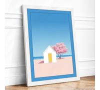 Beach House in Bloom Minimalist Framed Wall Art Print A3 (42×29.7cm) White, Wall Decor for Living Room, Bedroom, Office & Home, Ready to Hang, Art Gift