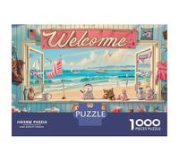 Beach Hut 1000 Piece Jigsaw Puzzles for Adults Featuring Artistic Design Centenary Jigsaws Welcome Wall As Dementia Friendly Activities for Concentration Games 52x38cm/1000pcs