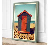 Beach Hut by the Sea Coastal Canvas Wall Art Print 18x12 Inch
