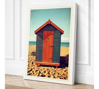 Beach Hut by the Sea Coastal Canvas Wall Art Print 18x12 Inch