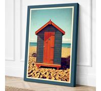 Beach Hut by the Sea Coastal Canvas Wall Art Print 24x16 Inch