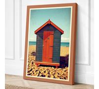 Beach Hut by the Sea Coastal Canvas Wall Art Print 30x20 Inch