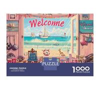 Beach Hut Family Puzzles 1000 Pieces with High Definition Print Centenary Jigsaws Welcome Beach for A Sustainable Hobby As Wall Art Puzzle 38x26cm/1000pcs