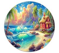 Beach Hut Jigsaw Puzzles for Adults And Kids Age 14 Years Up 1000 Piece Sunny Day with Sea View Puzzles Home Decoration Educational Games Fun Details 1000pcs (67.5x67.5cm)