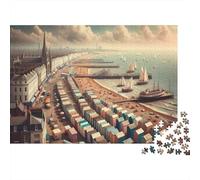Beach Huts And Boats 1000-Piece Puzzle for Adults, 38x26cm/1000pcs; White Pieces with A Smooth Surface; Shared Family Time Around The Table