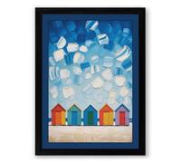 Beach Huts and Falling Cubes Coastal Framed Wall Art Print A3 (42×29.7cm) Black, Wall Decor for Living Room, Bedroom, Office & Home, Ready to Hang, Art Gift