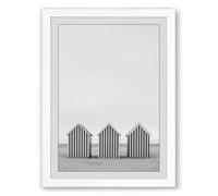 Beach Huts at Rest Minimalist Framed Wall Art Print A4 (29.7×21cm) White, Wall Decor for Living Room, Bedroom, Office & Home, Ready to Hang, Art Gift